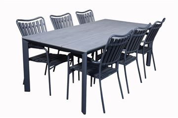 Set med trädgårdsmöbler-205 cm Bord + 6 stolar i ny grå Artwood